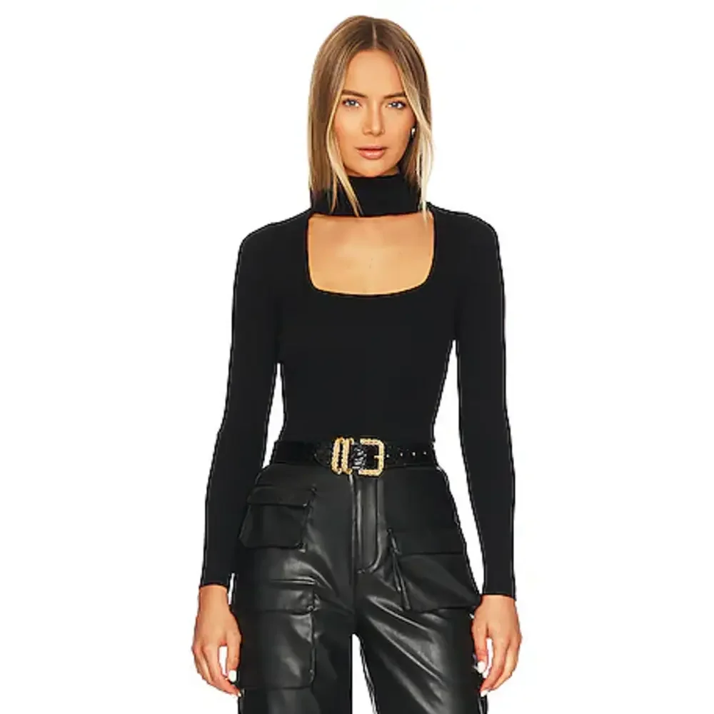 superdown Victoria Square Neck Bodysuit in Black - Picture 1 of 2